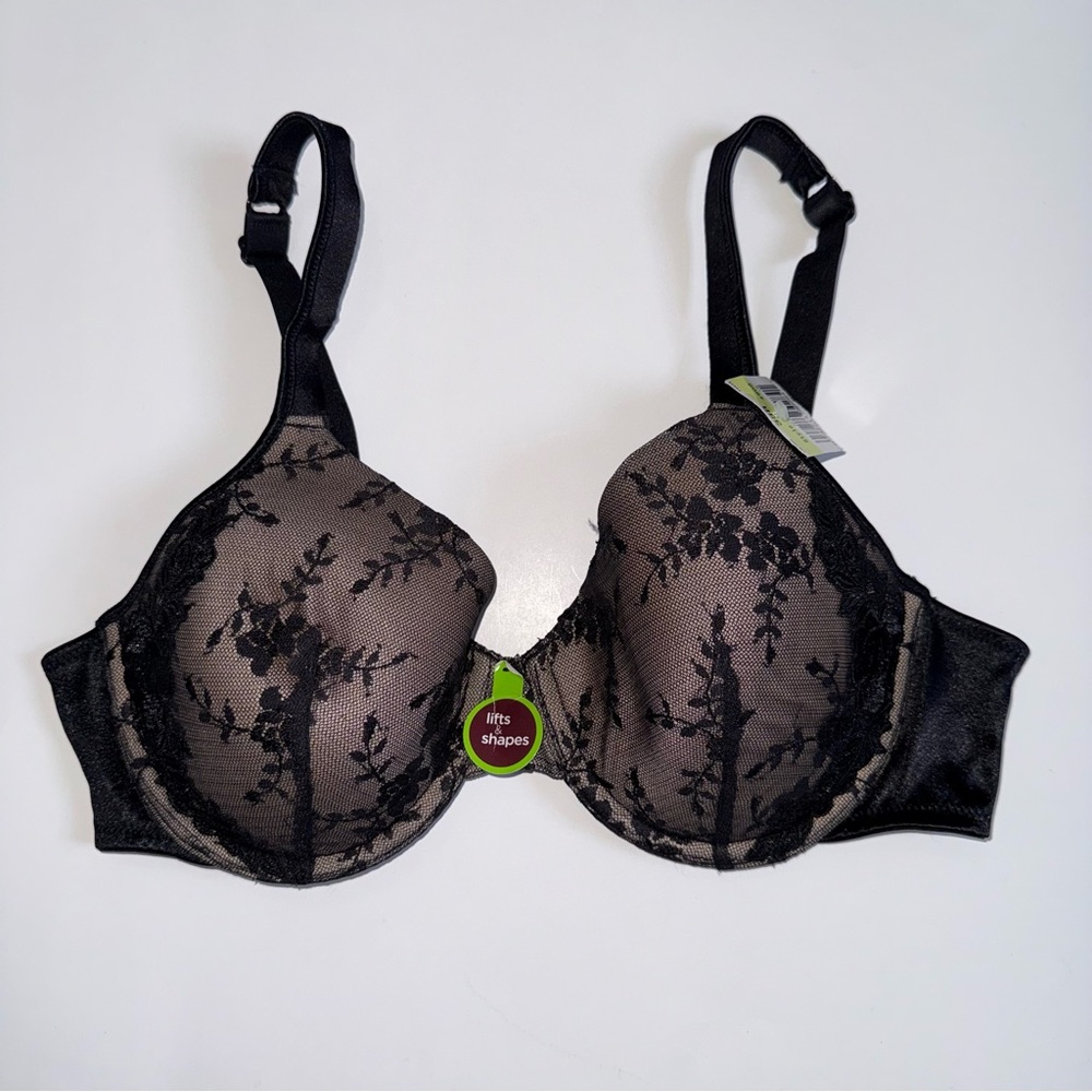 NWT Playtex Secrets Luxurious Lift Lace Underwire Bra 38B Black Nude Style 4908